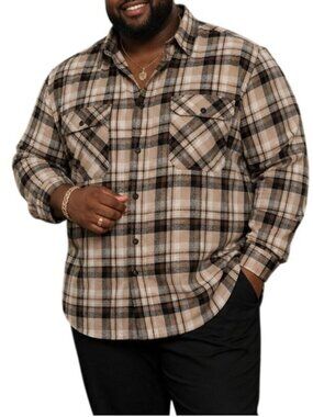 Syrsrfp Mens Size XXL Flannel Shirt Plaid Two Pockets Long Sleeve